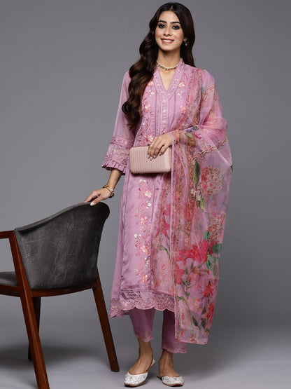 Women Floral Embroidered Regular Thread Work Kurta with Trousers & With Dupatta