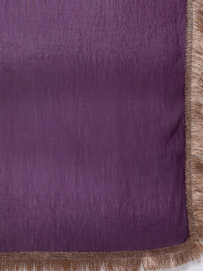 Dhiyona VA Women's Aubergine & Gold Ethnic Embroidered Straight Kurta with Trousers Dupatta