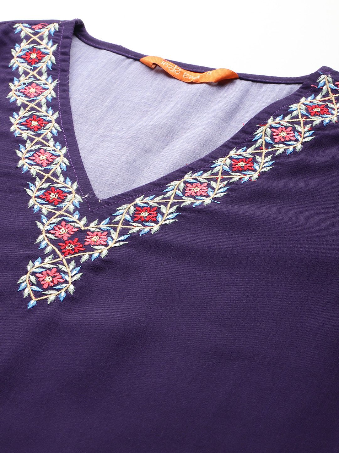 Floral Printed Thread Work Kurta With Trousers & Dupatta