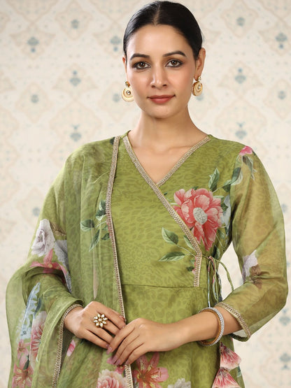 Dhiyona OD  Floral Printed Angrakha Kurta With Trousers & Dupatta