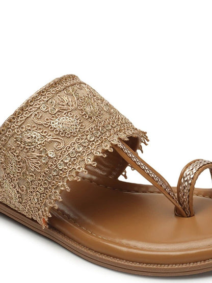 Dhiyona AK Beige Ethnic Embellished One Toe Flats