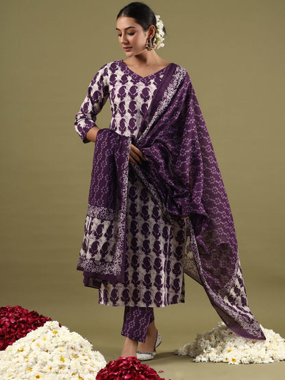 Dhiyona IE V-Neck Paisley Printed Regular Pure Cotton Kurta Set