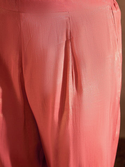 Floral Yoke Design Thread Work Straight Kurta With Trousers & Dupatta