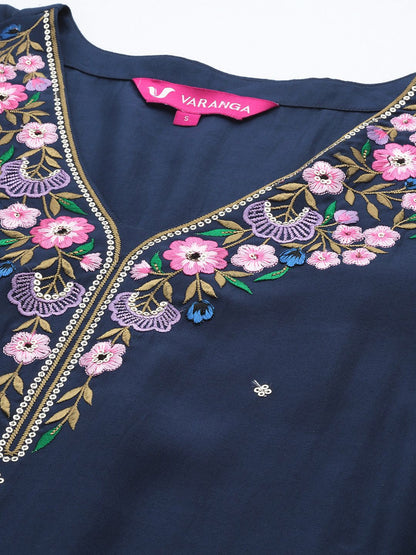 Dhiyona VA Women'sFloral Yoke Design Regular Sequinned Kurta with Trousers & With Dupatta