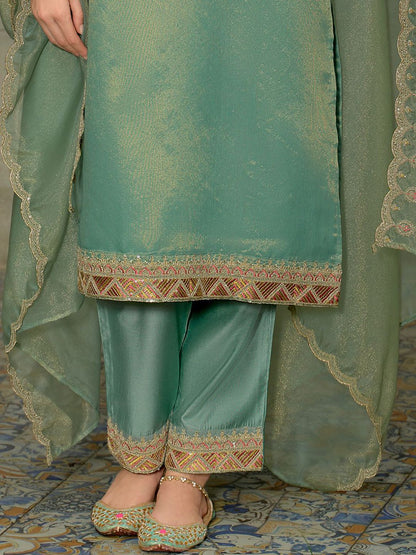 Dhiyona IE Women's Ethnic Motifs Embroidered Kurta with Trousers & Dupatta