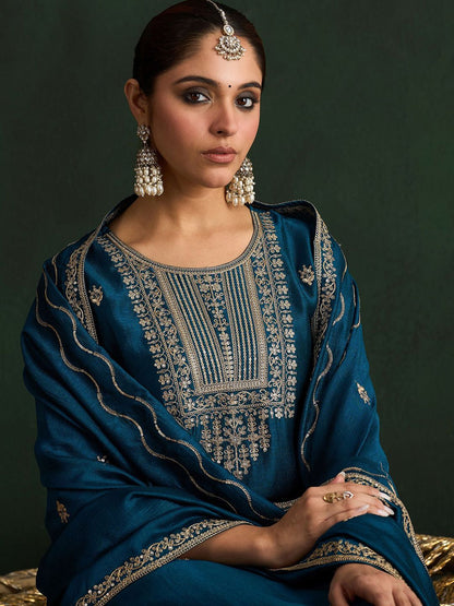 Dhiyona IE Women Ethnic Motifs Embroidered Regular Kurta with Trousers & With Dupatta