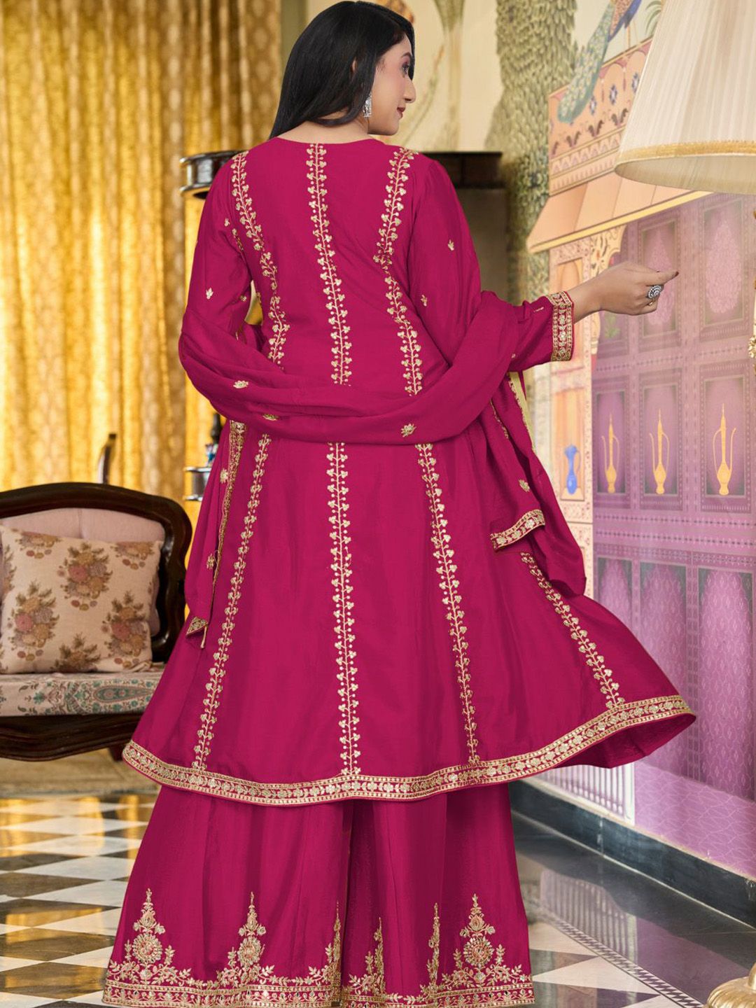 Women Floral Embroidered Kurta with Palazzo & Dupatta