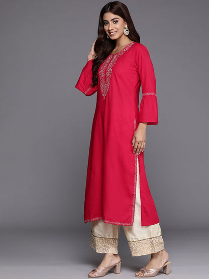 Dhiyona IE Women Embroidered Bell Sleeves Thread Work Floral Kurta