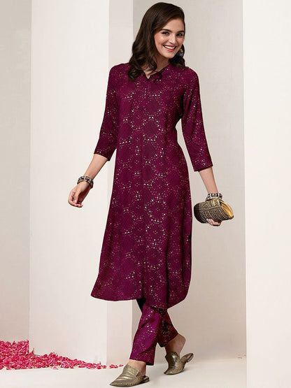 Dhiyona IS Women's Ethnic Motifs Printed V-neck Kurta And Trousers