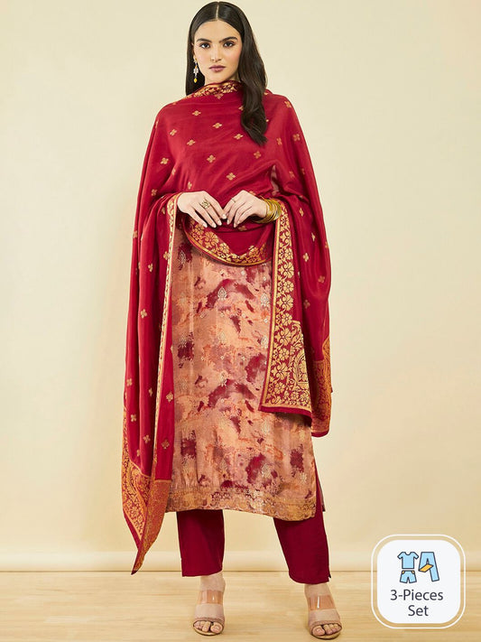 Dhiyona SO Women's Abstract Printed Regular Beads And Stones Kurta With Trousers & Dupatta