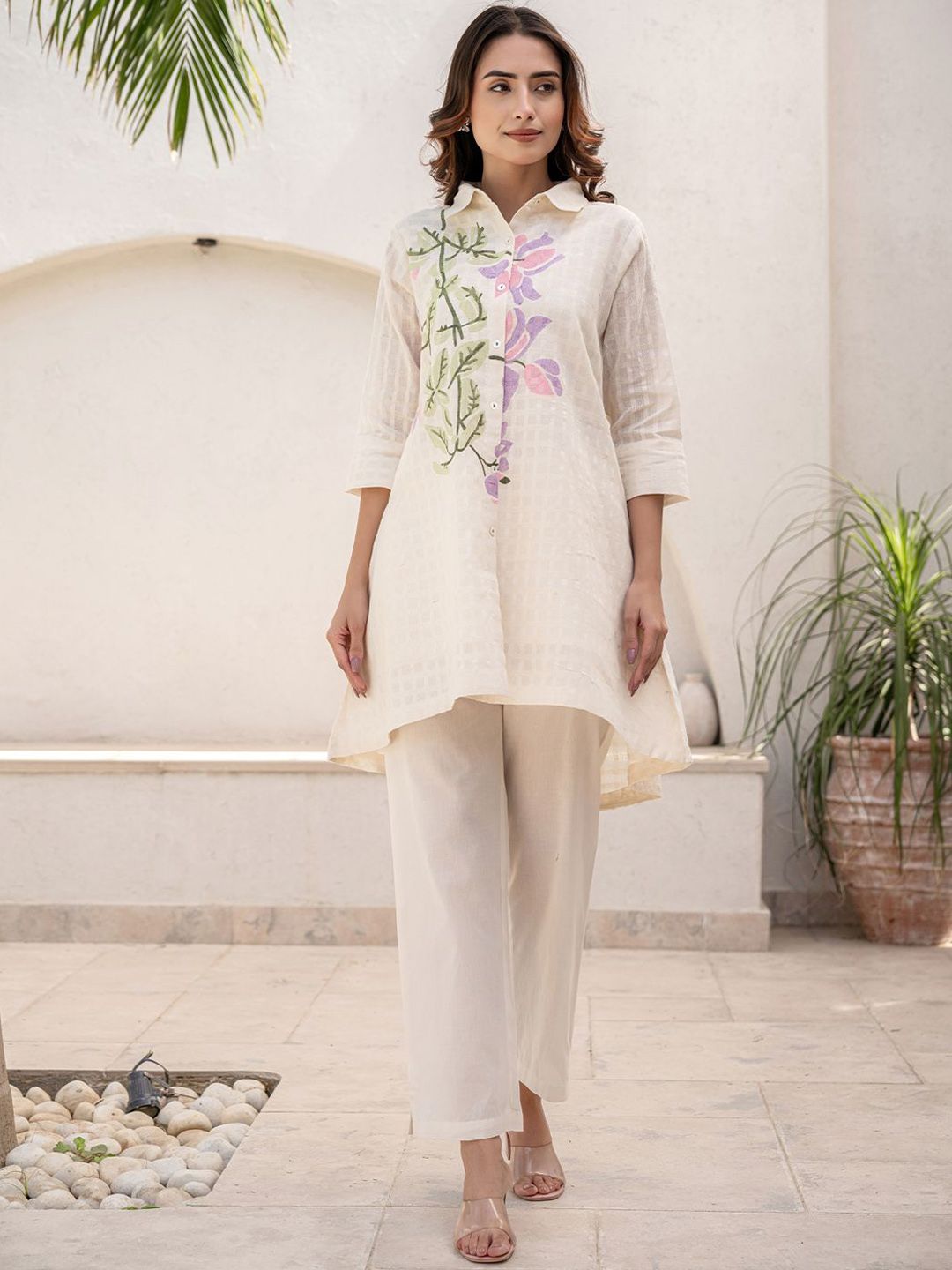 Women Floral Printed Regular Pure Cotton A-Line Kurta with Trousers