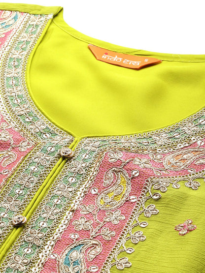 Paisley Embroidered Sequinned Kurta with Palazzos & With Dupatta