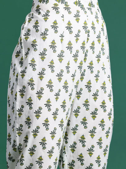 Women Floral Printed Pleated Pure Cotton Kurta with Trousers & With Dupatta