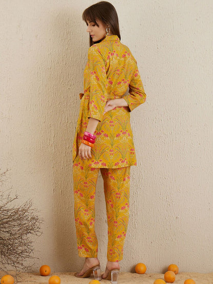 Dhiyona IE Floral Printed Shirt Collar Tunic With Trousers