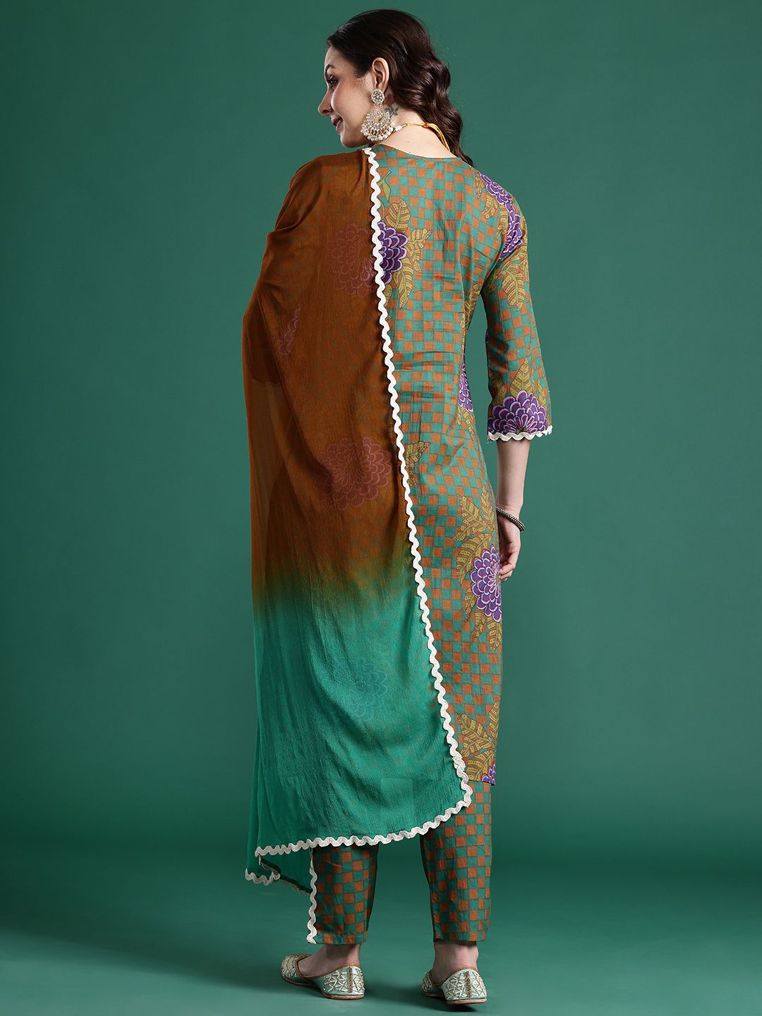 Printed Regular Beads and Stones Pure Cotton Kurta with Trousers & Dupatta