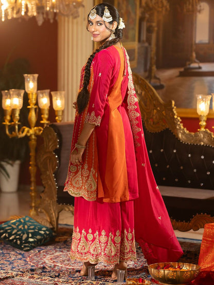 Women Ethnic Motifs Embroidered Regular Sequinned Kurta with Palazzos & With Dupatta