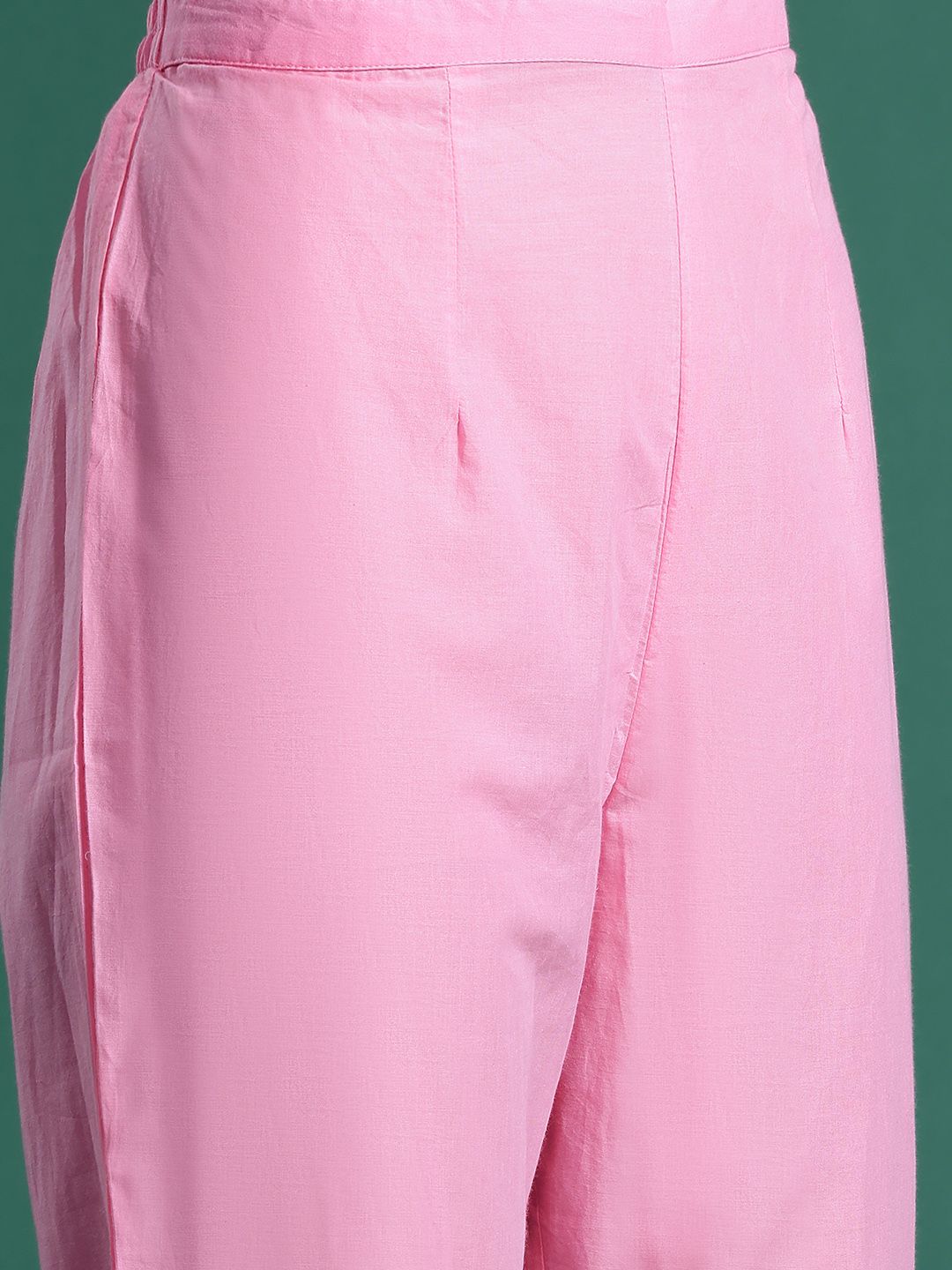 Printed Empire Mirror Work Pure Cotton Kurta With Trousers & Dupatta