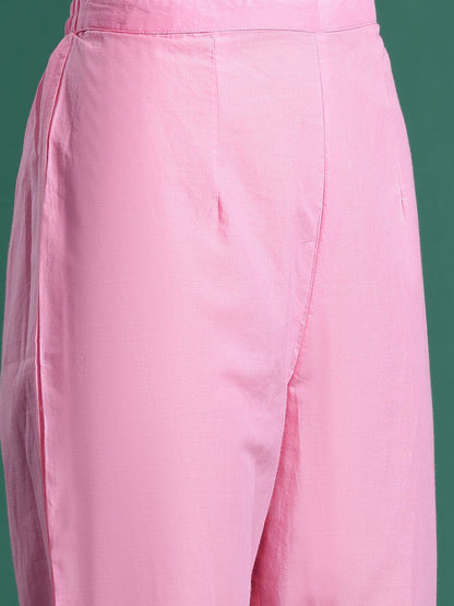 Printed Empire Mirror Work Pure Cotton Kurta With Trousers & Dupatta