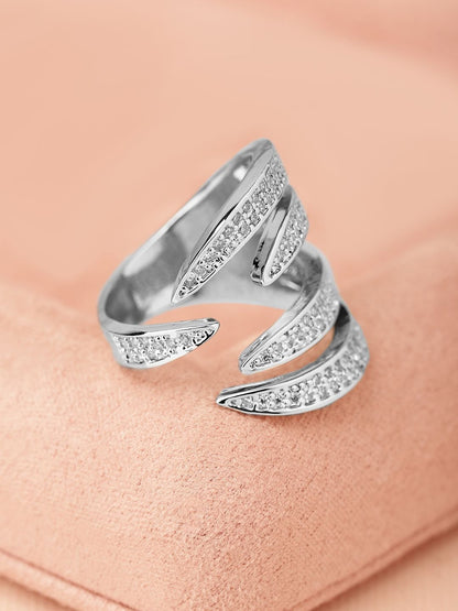Dhiyona RJ Women's Rhodium Plated Cubic Zirconia Studded Adjustable Statement Ring