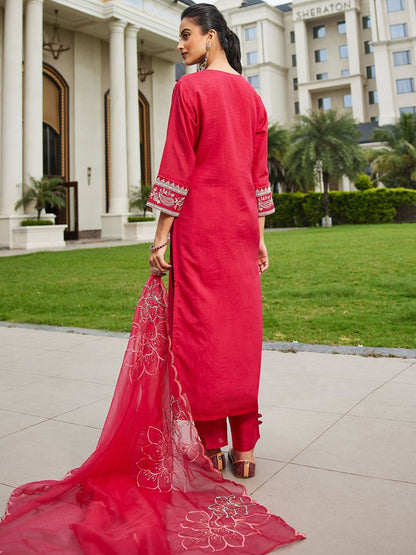 Women Floral Embroidered Regular Kurta with Trousers & With Dupatta