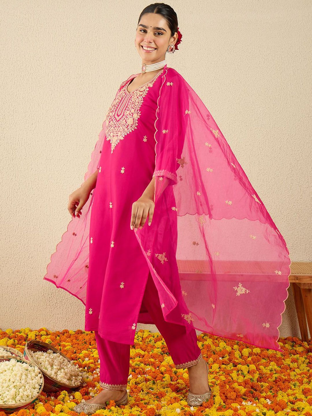 Women Ethnic Motifs Embroidered Sequinned Kurta with Trousers & Dupatta