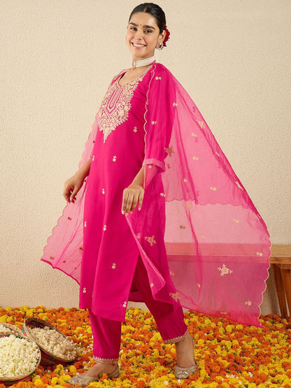 Women Ethnic Motifs Embroidered Sequinned Kurta with Trousers & Dupatta