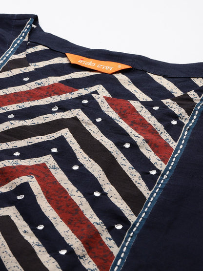 Dhiyona IE Printed Panelled Sequinned Pure Cotton Kurta With Trousers & Dupatta