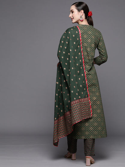 Women Green Ethnic Motifs Printed Gotta Patti Kurta with Trousers & With Dupatta