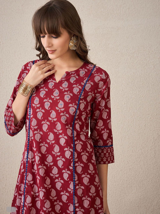 Dhiyona IE Women Paisley Printed Regular Pure Cotton Kurta with Trousers