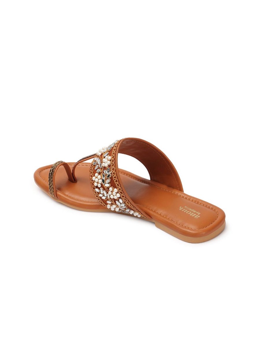 Dhiyona AK Floral Embellished Embroidered Open One Toe Flats
