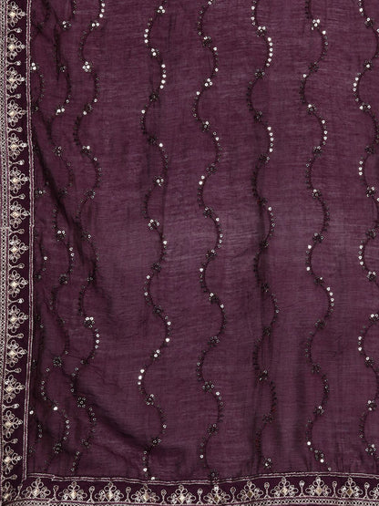 Dhiyona IE Plus Size Ethnic Motifs Embroidered Sequinned Kurta with Trousers & Dupatta
