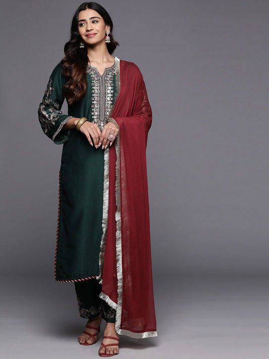 Dhiyona VA Women'sFloral Embroidered Regular Kurta with Trousers & With Dupatta