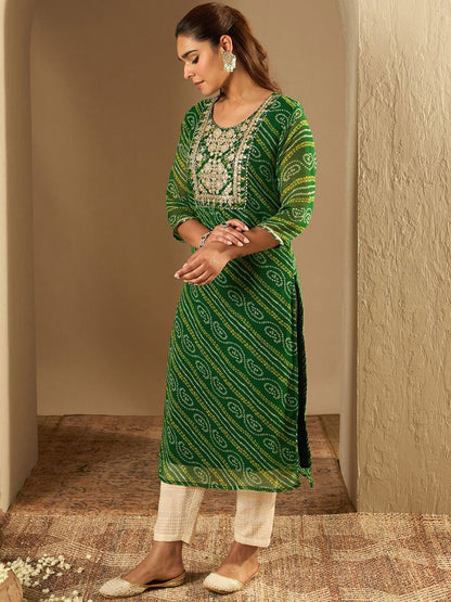 Dhiyona IE Bandhani Printed Gotta Patti Straight Kurta