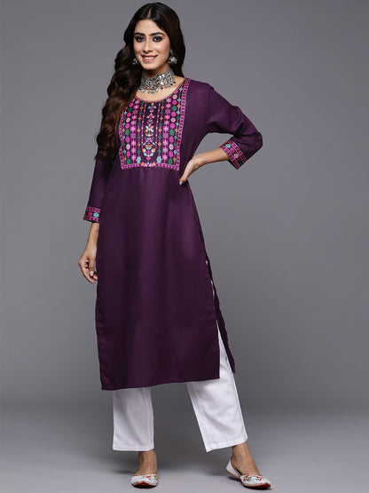 Dhiyona IE Women Purple Ethnic Motifs Yoke Design Kurta