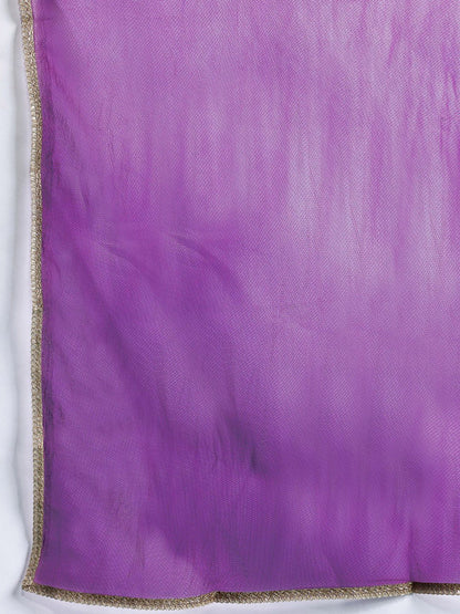 Floral Sequinned Liva Kurta with Trousers & With Dupatta