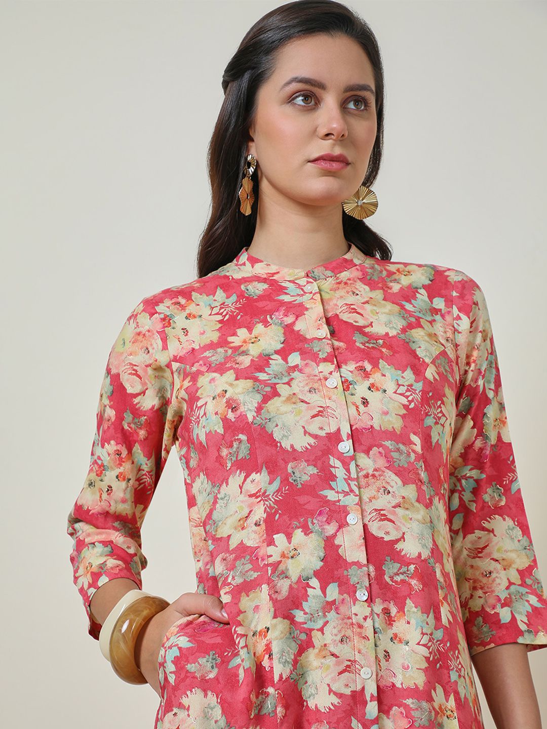 Dhiyona SO Women's Rayon Floral Print Kurta Set