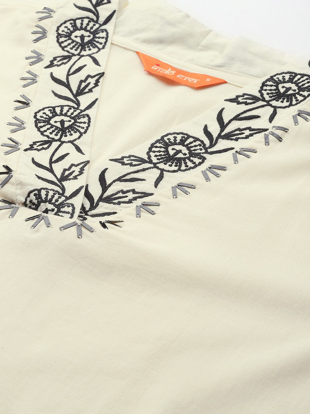 Floral Embroidered Thread Work Pure Cotton Kurta with Trousers & With Dupatta