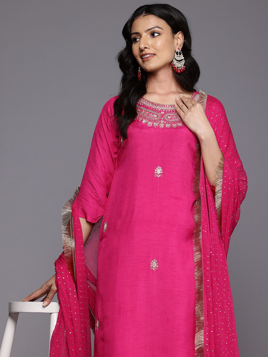 Dhiyona VA Women's Ethnic Motifs Zardozi Embroidered Kurta Trousers, and Dupatta