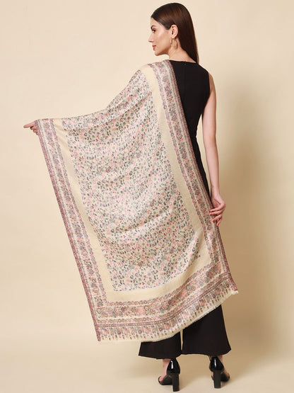 Dhiyona PA Women White Woven Design Kaani Woolen Shawl