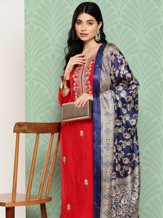 Dhiyona VA Women's Floral Yoke Design Regular Kurta with Trousers & With Dupatta