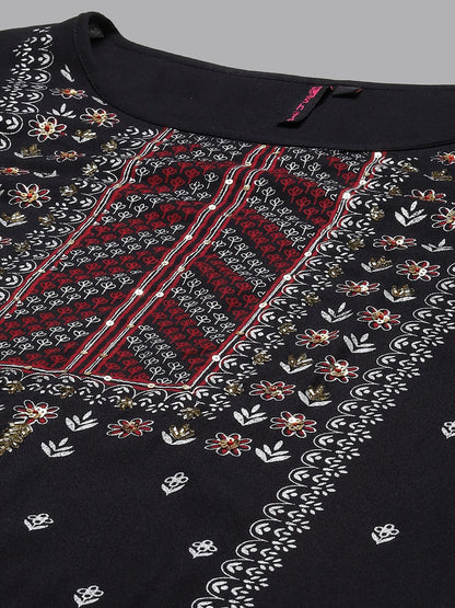 Dhiyona IS Women's Floral Printed Beads and Stones Kurta with Palazzos & With Dupatta