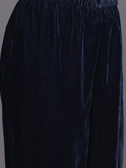 Dhiyona VA Women's Winter Velvet Embroidered Kurta with Trousers & With Dupatta