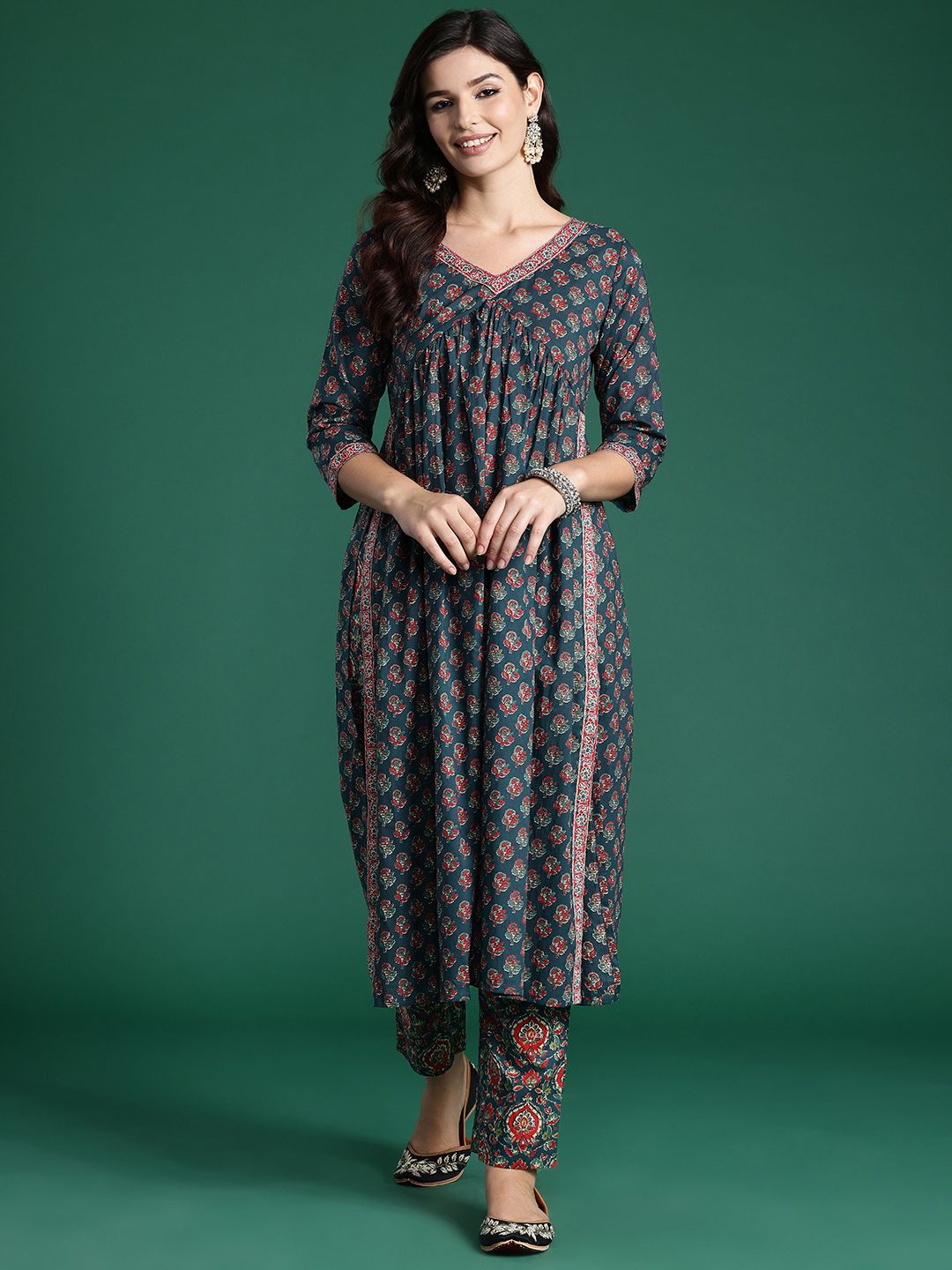 Ethnic Motifs Printed Empire Pure Cotton Kurta with Trousers