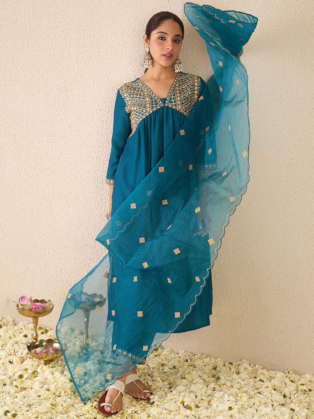 Women Ethnic Motifs Embroidered Empire Gotta Patti Kurta with Trousers & With Dupatta