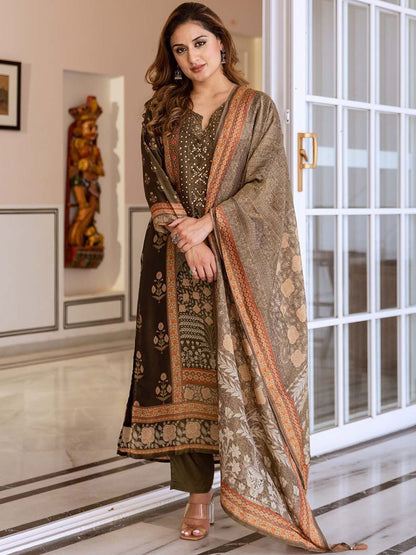 Dhiyona IS Women's Women Ethnic Motifs Printed Regular Kurta with Trousers & With Dupatta