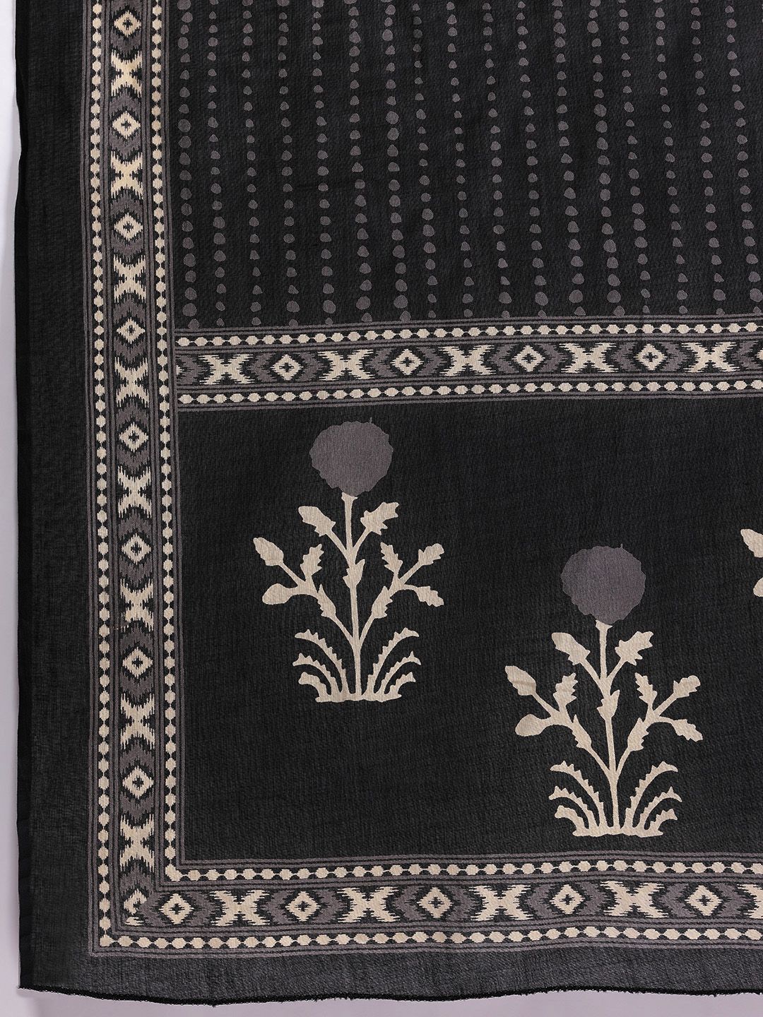 Dhiyona IE Floral Printed Kantha Work Pure Cotton Kurta With Trousers & Dupatta