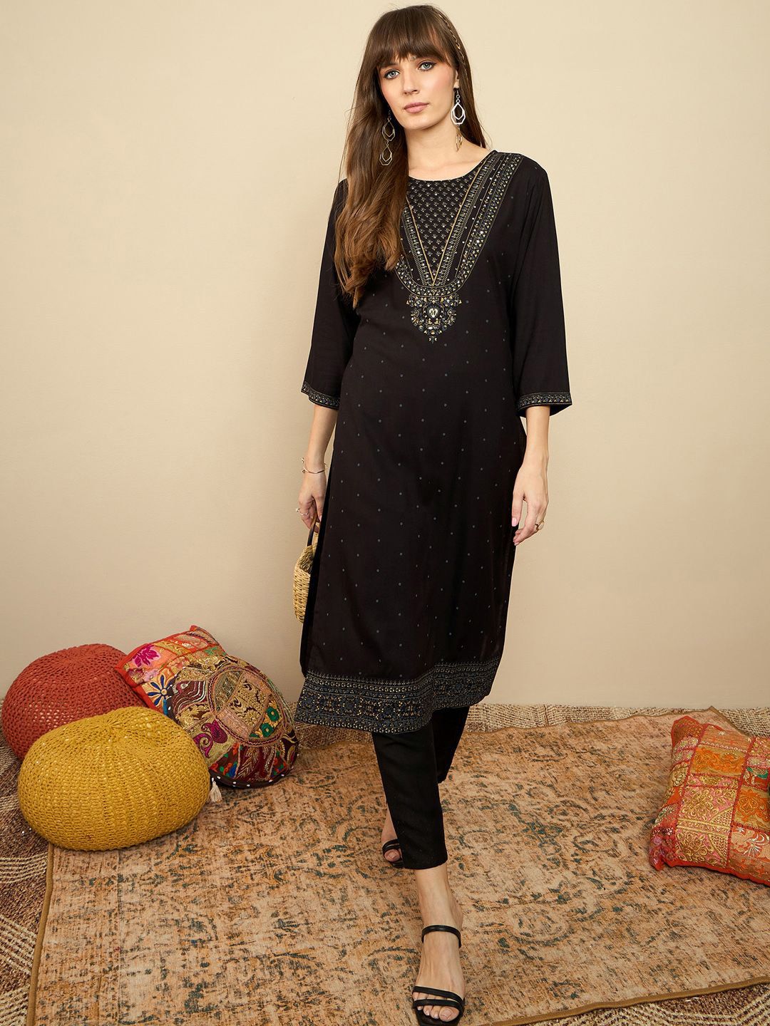 Dhiyona IE Pack of 2 Polka Dot Printed Straight Kurta