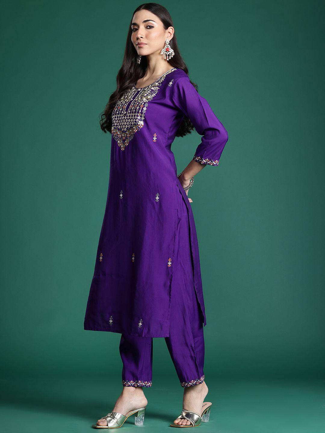 Ethnic Motifs Embroidered Sequinned Kurta with Trousers & With Dupatta