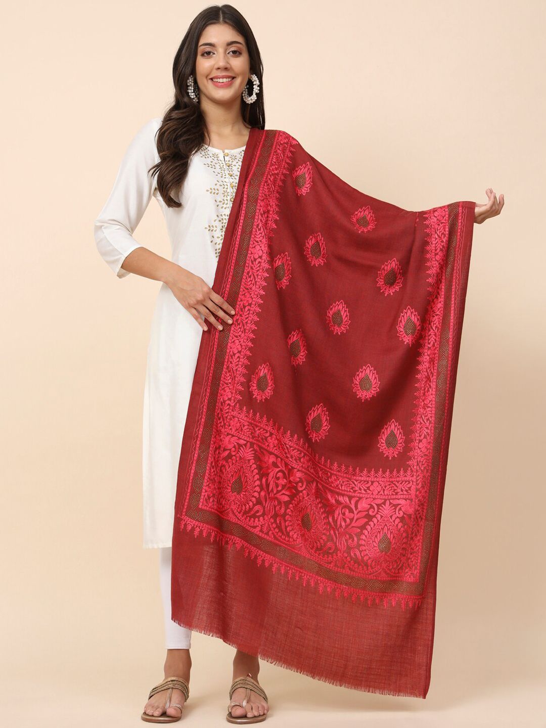 Dhiyona PA Ethnic Motifs Embroidered Woollen Shawl