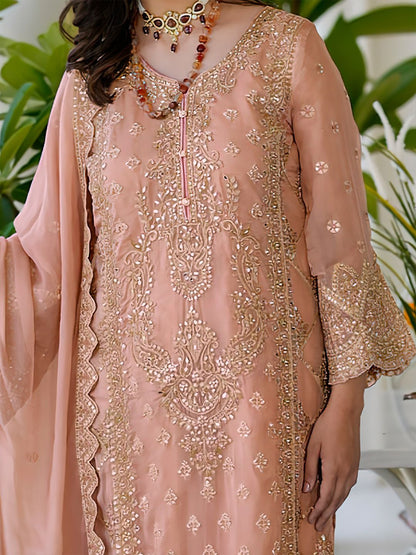 Dhiyona IE Ethnic Motifs Embroidered Sweetheart Neck Straight Kurta With Trousers & Dupatta